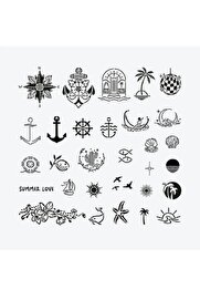 Ai̇rbrush Tattoo Bodrum Ci̇ty Pack Geçi̇ci̇ Dövme Şablon Seti̇ 30 Desen Spreysi̇z Sadece Şablon