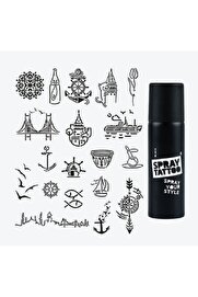Ai̇rbrush Tattoo İstanbul Ci̇ty Pack Spray Tattoo Geçi̇ci̇ Dövme Seti̇ 19 Desen 1 Si̇yah Sprey