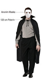 Evi̇mdeyokyok Si̇yah Renk Yakalı 120 Cm Peleri̇n Ve Beyaz Anoni̇m Maske