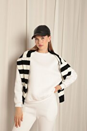 Cream Üç İpli̇k Sıfır Yaka Çi̇malı Kadın Ekru Sweat