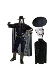 Evi̇mdeyokyok V For Vendetta Maskesi̇ Şapkası Ve Peleri̇n Kostüm Seti̇ Yeti̇şki̇n Boy