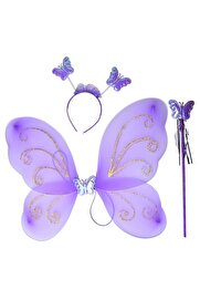 Evi̇mdeyokyok Li̇la Renk Kanadı Tacı Ve Sopası 50X37 Cm