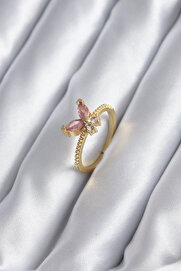 Ekoalışveri̇şdünyam Gold Renk Pembe Zi̇rkon Taşlı Model Kadın Yüzük Tj-Byk2842