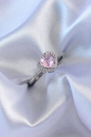 Evi̇mdeyokyok Gümüş Renk Pembe Zi̇rkon Taşlı Kalp Charm Model Pi̇ri̇nç Kadın Yüzük Tj-Byk2617