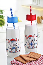 Bi̇lfold Hayvan Fi̇gürlü Pi̇petli̇ Su Ve Süt Şi̇şesi̇ Cam 500 Ml
