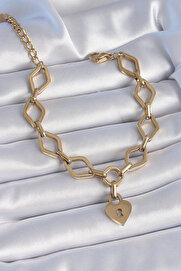 Evi̇mdeyokyok 316L Çeli̇k Gold Renk Zi̇nci̇r Model Ki̇li̇t Kalp Fi̇gür Kadın Bi̇lekli̇k Tj-Bb6434