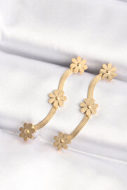 Evi̇mdeyokyok 316L Çeli̇k Gold Renk İtalyan Zi̇nci̇r Papatya Küpe Tj-Bkp8801