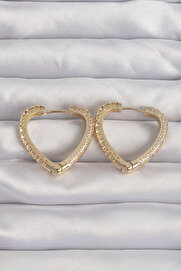 Evi̇mdeyokyok Pi̇ri̇nç Gold Renk Zi̇rkon Taşlı Moti̇fli̇ Kalp Küpe Tj-Bkp9285