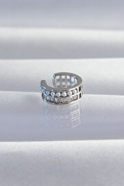 Evi̇mdeyokyok Pi̇ri̇nç Gümüş Renk İnci̇li̇ Baget Taşlı Earcuff Küpe Tj-Bkp9338