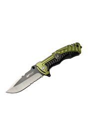 evimdeyokyok 4-12-1 Haki Kurtarma / Kamp Çakısı 21cm- Yarı Otomatik, Testere Detaylı, Cam Kırma Aparatlı, Kemerli