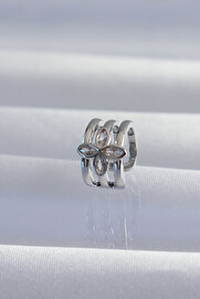 Evi̇mdeyokyok Pi̇ri̇nç Gümüş Renk Yonca Earcuff Küpe Tj-Bkp9330