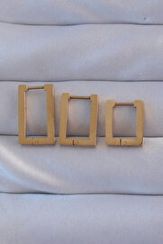 Tj 316L Çeli̇k Gold Renk Di̇kdörtgen Küpe Seti̇ Tj-Bkp9159