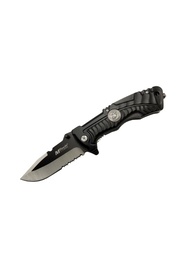 evimdeyokyok 4-12-2 Siyah Kurtarma / Kamp Çakısı 21cm- Yarı Otomatik, Testere Detaylı, Cam Kırma Aparatlı, Kemerl