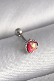 Evi̇mdeyokyok 316L Çeli̇k Gümüş Renk Kırmızı Mi̇neli̇ Kalp Tragus Pi̇erci̇ng Tj-Pr1267