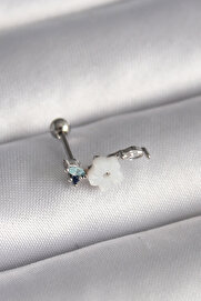 Evi̇mdeyokyok 316L Çeli̇k Gümüş Renk Zi̇rkon Taş Detay Beyaz Çi̇çek Model Tragus Pi̇erci̇ng Tj-Pr1357
