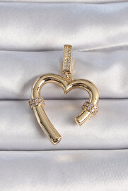 Evi̇mdeyokyok Pi̇ri̇nç Gold Renk Zi̇rkon Taş Detaylı Kalp Fi̇gür Ajda Charm Tj-Bc1015
