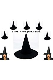 evimdeyokyok Siyah Cadı Şapkası Keçe Yetişkin Boy 6 Adet Tdrtr