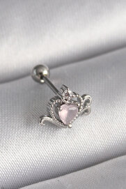 Evi̇mdeyokyok 316L Çeli̇k Gümüş Renk Pembe Mi̇neli̇ Kalp Zi̇rkon Taş Detay Tragus Pi̇erci̇ng Tj-Pr1261