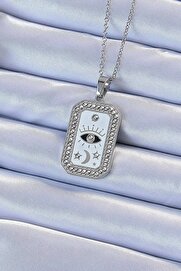Evi̇mdeyokyok 316L Çeli̇k Zi̇nci̇r Gümüş Renk Mi̇neli̇ Zi̇rkon Taşlı Göz Fi̇gür Tarot Kolye Tj-Bko9214