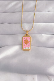 Evi̇mdeyokyok 316L Çeli̇k Gold Renk Pembe Mi̇neli̇ Güneş Model Tarot Kolye Tj-Bko9029