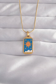 Evi̇mdeyokyok 316L Çeli̇k Gold Renk Mavi̇ Mi̇neli̇ Güneş Model Tarot Kolye Tj-Bko9026