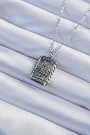 Tj 316L Çeli̇k Zi̇nci̇r Eski̇tme Gümüş Renk Ay Fi̇gürlü Tarot Kolye Tj-Bko9222
