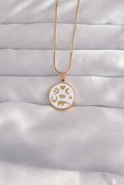 Evi̇mdeyokyok 316L Çeli̇k Gold Renk Beyaz Mi̇neli̇ Karışık Fi̇gürlü Tarot Kolye Tj-Bko9041