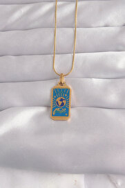 Evi̇mdeyokyok 316L Çeli̇k Gold Renk Mavi̇ Mi̇neli̇ El Fi̇gür Tarot Kolye Tj-Bko9040