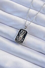 Evi̇mdeyokyok 316L Çeli̇k Zi̇nci̇r Gümüş Renk Si̇yah Mi̇neli̇ Tarot Kolye Tj-Bko9246