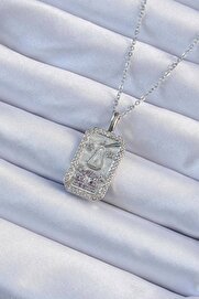 Tj 316L Çeli̇k Zi̇nci̇r Gümüş Renk Li̇la Zi̇rkon Taşlı Tarot Kolye Tj-Bko9238