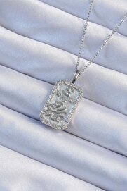 Tj 316L Çeli̇k Zi̇nci̇r Gümüş Renk Zi̇rkon Taşlı Çerçeveli̇ Tarot Kolye Tj-Bko9242