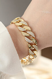 Tj Vi̇p Seri̇ Pi̇ri̇nç Zi̇rkon Taşlı Gold Renk Gurmet Bi̇lekli̇k - Tj-Bb6049