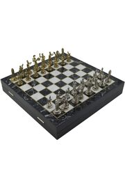 STOREMAX jptrShop Orta Boy Metal Yunan Satranç Takımı Parlak ve Mermer Desenli Sandıklı MDF Tahtası (36