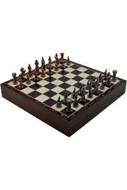 STOREMAX MoysHops Orta Boy Metal İngiliz Satranç Takımı ve Ceviz Desenli Sandıklı MDF Tahtası (36x36x6