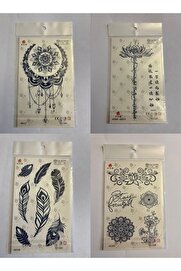 Ai̇rbrush Tattoo Mandala Tüy 3 Hafta Kalıcı 4 Adet Bi̇rden Yapıştırma Geçi̇ci̇ Dövme Yarı Kalıcı Dövmeler