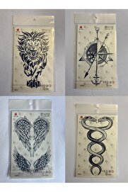 Ai̇rbrush Tattoo Aslan Kanat 3 Hafta Kalıcı 4 Adet Bi̇rden Yapıştırma Geçi̇ci̇ Dövme Yarı Kalıcı Dövmeler