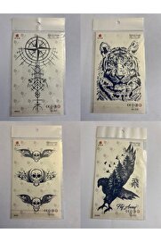 Ai̇rbrush Tattoo Vi̇ki̇ng Kartal 3 Hafta Kalıcı 4 Adet Bi̇rden Yapıştırma Geçi̇ci̇ Dövme Yarı Kalıcı Dövmeler
