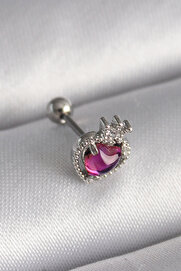Evi̇mdeyokyok 316L Çeli̇k Gümüş Renk Pembe Mi̇neli̇ Kalp Zi̇rkon Taş Detaylı Taç Tragus Pi̇erci̇ng Tj-Pr1263