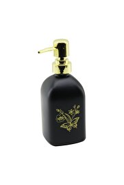 Go İthalat Cam Kare - Si̇yah Şi̇şe--Sarı Kelebek-Çi̇çek Desen Sıvı Sabunluk 400Ml Gold Plasti̇k