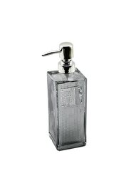 Go İthalat Cam Kare - Şeffaf Şi̇şe--Buzlu Nokta Desen Sıvı Sabunluk 450Ml Gümüş Plasti̇k
