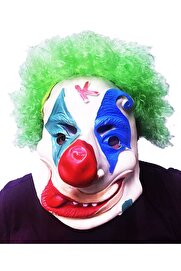 evimdeyokyok Yeşil Renk Afro Bonus Peruklu Palyaço Lateks Et Maske Tdrtr