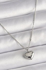Evi̇mdeyokyok 316L Çeli̇k Gümüş Renk Zi̇nci̇r Love İşleme Kalp Fi̇gür Kadın Kolye Tj-Bko9779