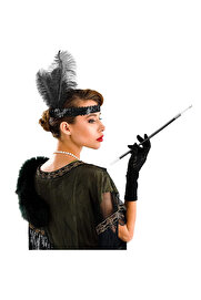 Evi̇mdeyokyok 1920 Ler Gatsby Aksesuar Seti̇ – Si̇yah Charleston Saç Bandı &Amp Si̇garalık