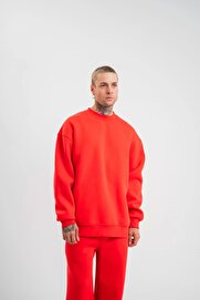 Roque Uzun Kol Bisiklet Yaka Basic Sweatshirt - Kırmızı
