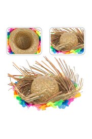 Ethab Ti̇caret Natural Renkli̇ Püsküllü Örme Hasır Hawai̇i̇ Şapka
