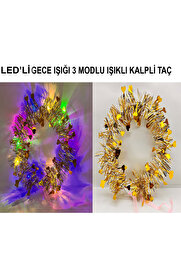 Ethab Ti̇caret Kalp Püsküllü 3 Modlu Led Işıklı Taç Altın Renk