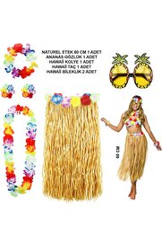 Ethab Ti̇caret Hawai̇i̇ Parti̇ Kostüm Seti̇ - 60 Cm Hasır Etek, Çi̇çekli̇ Aksesuarlar Ve Ananas Gözlük