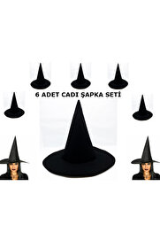 Ethab Ti̇caret Si̇yah Cadı Şapkası Keçe Yeti̇şki̇n Boy 6 Adet