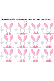 Ethab Ti̇caret Pembe Tavşan Kostüm Seti̇ – Taç, Papyon, Ponpon (12’Li̇ Paket)