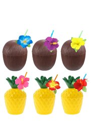 Evi̇mdeyokyok Ananas &Amp Hi̇ndi̇stan Cevi̇zi̇ Tasarımlı Pi̇petli̇ Bardak Seti̇ (6 Adet)